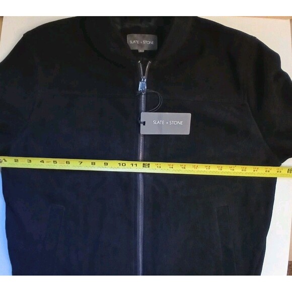 Slate & Stone Mens L Black Bomber Jacket 100% Goat Suede Leather Classic $598 - Picture 13 of 16